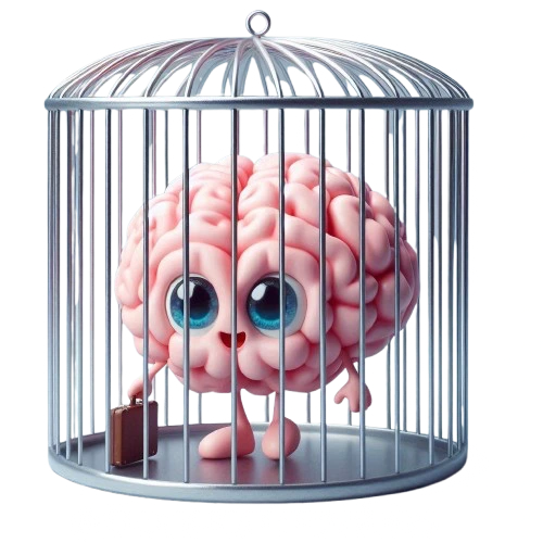 Image of a brain character in a cage